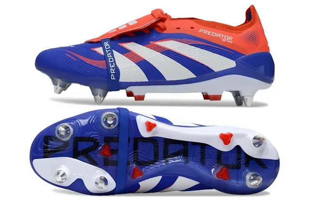 Adidas Predator Bleu Orange Cage du Forefoot Ribbelée Panneau Latéral à Trois Rayures Chaussures de Football pour Terrain Firme 6