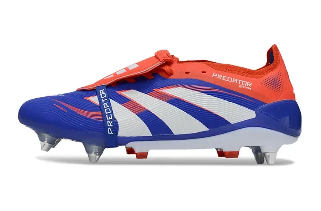 Adidas Predator Bleu Orange Cage du Forefoot Ribbelée Panneau Latéral à Trois Rayures Chaussures de Football pour Terrain Firme 7