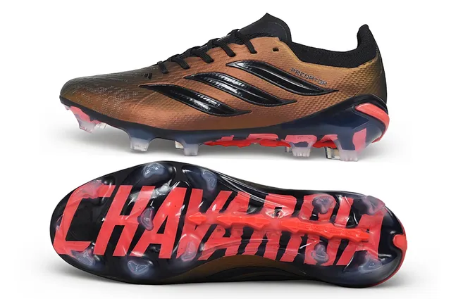 حذاء كرة القدم Adidas Predator مع الوجه العلوي براون أحمر برونز معدني أسود ثلاث خطوط علامة تجارية أرضية صلبة 6