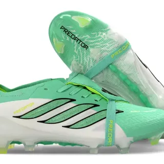 Adidas Predator Green White Lace-Cage Upper Translucent Sole Firm-Ground Soccer Shoes