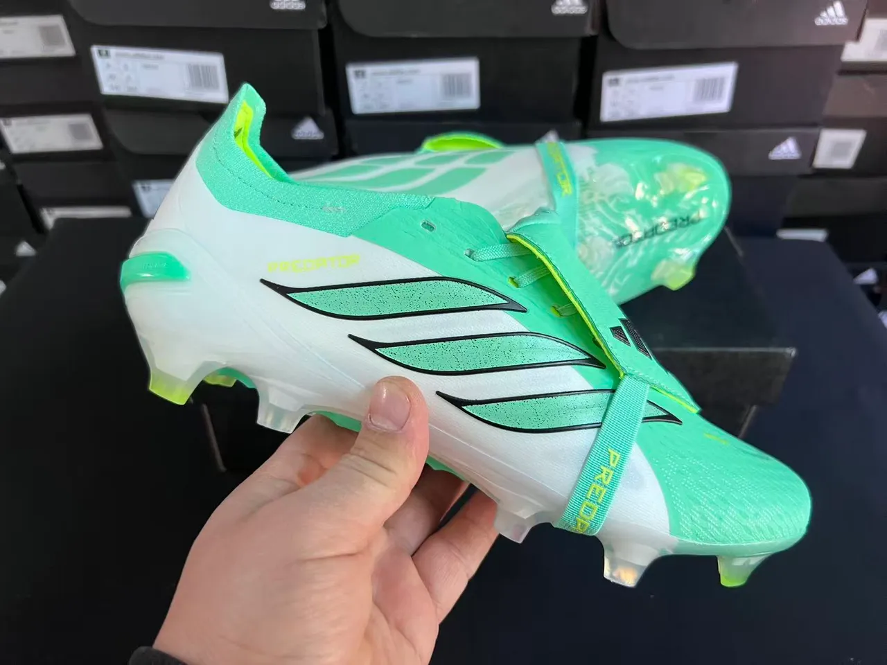 Adidas Predator Green White Lace-Cage Upper Translucent Sole Firm-Ground Soccer Shoes 6