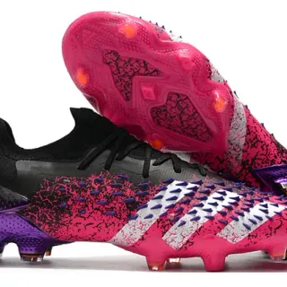 Adidas Predator Pink Purple Knitted Sock-Fit Upper Aggressive Forefoot Cage Firm-Ground Soccer Shoes