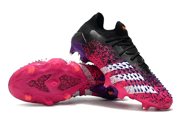Adidas Predator Pink Purple Knitted Sock-Fit Upper Aggressive Forefoot Cage Firm-Ground Soccer Shoes 3