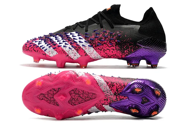 Adidas Predator Pink Purple Knitted Sock-Fit Upper Aggressive Forefoot Cage Firm-Ground Soccer Shoes 5