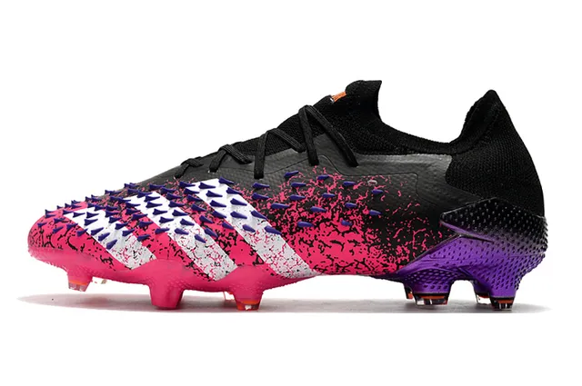 Adidas Predator Pink Purple Knitted Sock-Fit Upper Aggressive Forefoot Cage Firm-Ground Soccer Shoes 8
