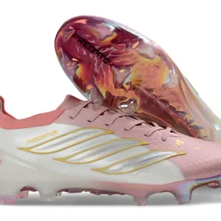 Adidas Predator Pink White Low-Cut Lace-Up Iridescent Holographic Sole Firm-Ground Soccer Shoes