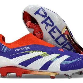 Adidas Predator Purple Orange Sock-Fit Collar Textured Synthetic Upper Firm-Ground Soccer Shoes