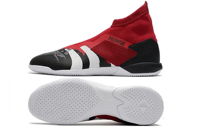 Adidas Predator Rouge Noir Col de Chaussette Sans Lacets Upper Cage Chaussures de Football Intérieur 21