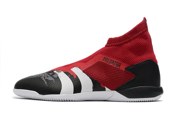 Adidas Predator Rouge Noir Col de Chaussette Sans Lacets Upper Cage Chaussures de Football Intérieur 24