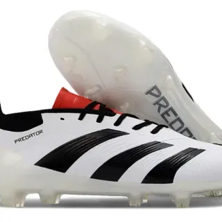 Adidas Predator सफेद काला कम कट लेस-अप तीन स्ट्राइप साइड पैनल फर्म-ग्राउंड फुटबॉल जूते