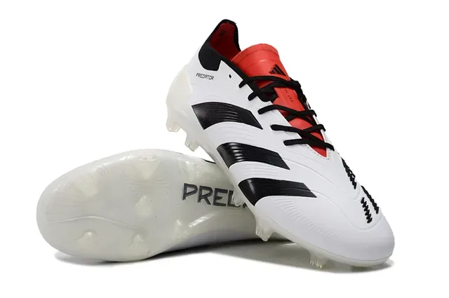 Adidas Predator Chaussures de football de coupe basse blanc noir avec lacets et panneau latéral à trois rayures pour terrain ferme 4