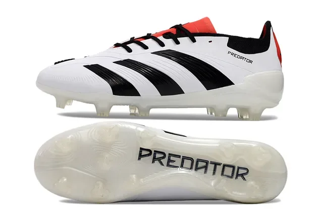 Adidas Predator Chaussures de football de coupe basse blanc noir avec lacets et panneau latéral à trois rayures pour terrain ferme 6