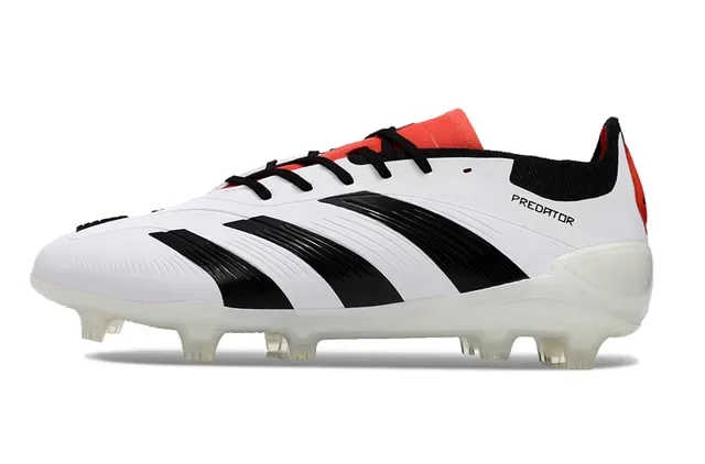 Adidas Predator Chaussures de football de coupe basse blanc noir avec lacets et panneau latéral à trois rayures pour terrain ferme 7