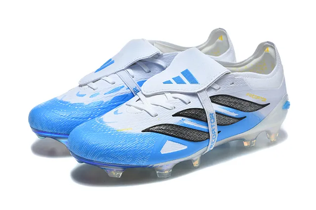 Adidas Predator Blanc Bleu Sans Lacets Fermeture à Bretelles Semelle Iridescente Holographique Sol Ferme Chaussures de Football 8