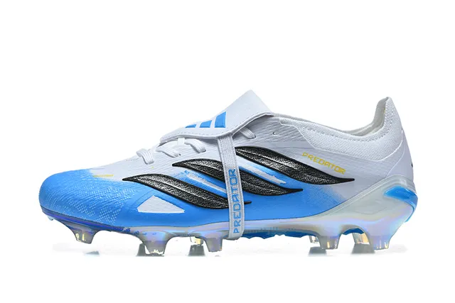 Adidas Predator Blanc Bleu Sans Lacets Fermeture à Bretelles Semelle Iridescente Holographique Sol Ferme Chaussures de Football 10