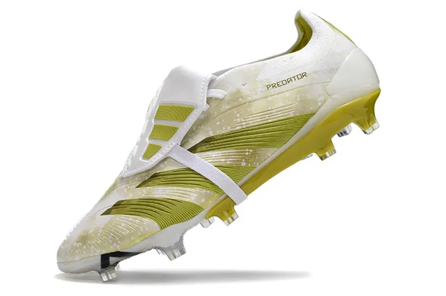 Adidas Predator White Green Low-Cut Boot Lace-Cover Strap Firm-Ground Soccer Shoes 3
