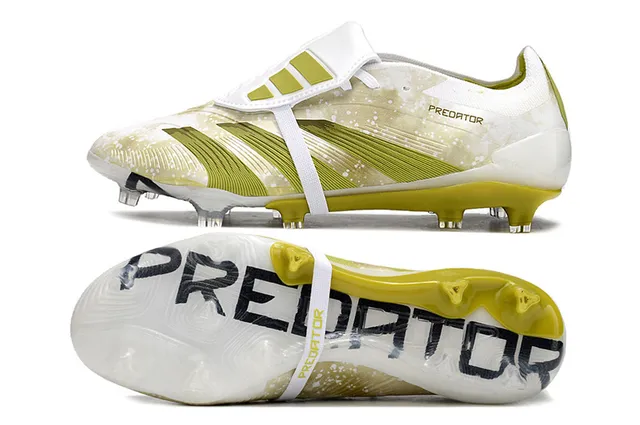 Adidas Predator White Green Low-Cut Boot Lace-Cover Strap Firm-Ground Soccer Shoes 6