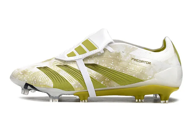 Adidas Predator White Green Low-Cut Boot Lace-Cover Strap Firm-Ground Soccer Shoes 7