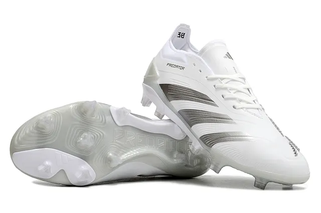Adidas Predator White Metallic Silver Firm-Ground Soccer Shoes 6