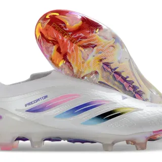 Adidas Predator White Multicolor Asymmetric Lacing Iridescent Transparent Heel Shell Firm-Ground Soccer Shoes