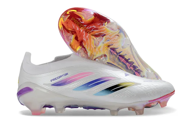 Adidas Predator White Multicolor Asymmetric Lacing Iridescent Transparent Heel Shell Firm-Ground Soccer Shoes 1