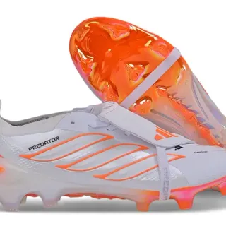 Adidas Predator White Orange Laceless Strap Closure Translucent Sole Unit Firm-Ground Soccer Shoes