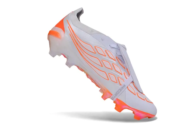 Adidas Predator White Orange Laceless Strap Closure Translucent Sole Unit Firm-Ground Soccer Shoes 2