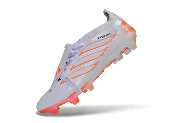 Adidas Predator White Orange Laceless Strap Closure Translucent Sole Unit Firm-Ground Soccer Shoes 3