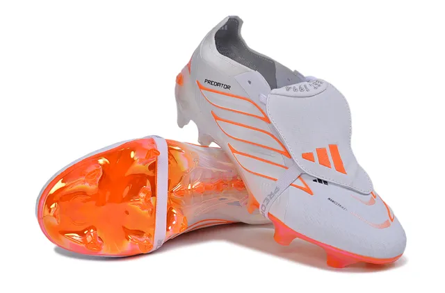 Adidas Predator White Orange Laceless Strap Closure Translucent Sole Unit Firm-Ground Soccer Shoes 4