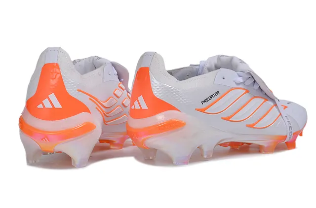 Adidas Predator White Orange Laceless Strap Closure Translucent Sole Unit Firm-Ground Soccer Shoes 5