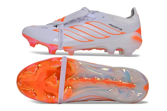 Adidas Predator White Orange Laceless Strap Closure Translucent Sole Unit Firm-Ground Soccer Shoes 6