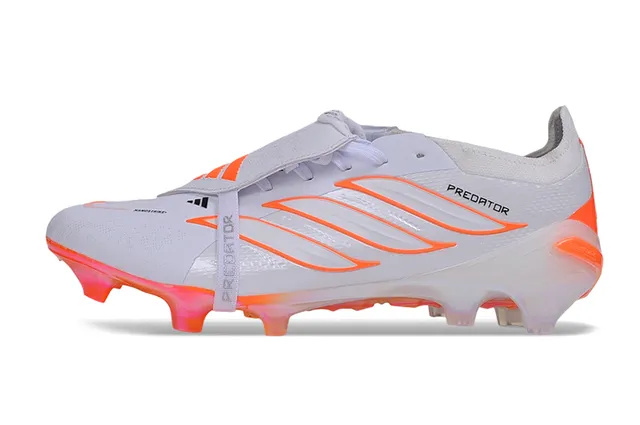 Adidas Predator White Orange Laceless Strap Closure Translucent Sole Unit Firm-Ground Soccer Shoes 7