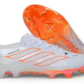 Adidas Predator White Orange Low-Cut Bootie Upper Translucent Soleplate Firm-Ground Soccer Shoes