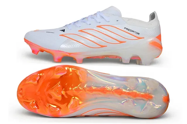 Adidas Predator White Orange Low-Cut Bootie Upper Translucent Soleplate Firm-Ground Soccer Shoes 6