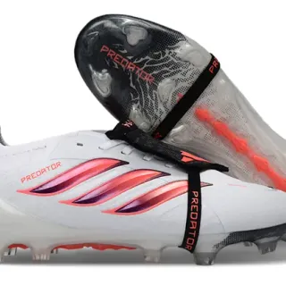 Adidas Predator White Pink Laceless Strap Closure Iridescent Three-Stripe Overlay Firm-Ground Soccer Shoes