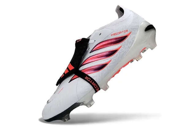 Adidas Predator White Pink Laceless Strap Closure Iridescent Three-Stripe Overlay Firm-Ground Soccer Shoes 3