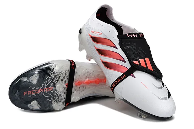 Adidas Predator White Pink Laceless Strap Closure Iridescent Three-Stripe Overlay Firm-Ground Soccer Shoes 4