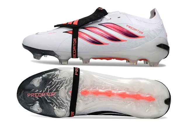 Adidas Predator White Pink Laceless Strap Closure Iridescent Three-Stripe Overlay Firm-Ground Soccer Shoes 6