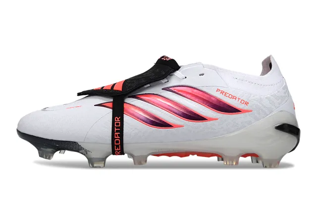Adidas Predator White Pink Laceless Strap Closure Iridescent Three-Stripe Overlay Firm-Ground Soccer Shoes 7