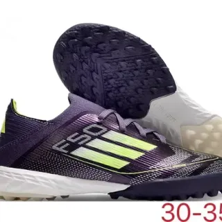 Adidas Purple Green Low-Cut Knit Upper Neon-Accented Three Stripes Turf Soccer Shoes