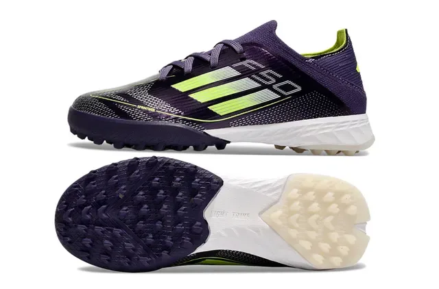 Adidas 紫绿低帮针织鞋面 霓虹三条纹 草地足球鞋 2