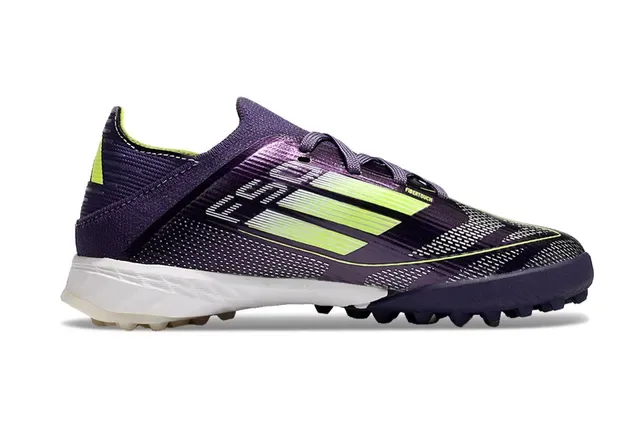 Adidas 紫绿低帮针织鞋面 霓虹三条纹 草地足球鞋 4