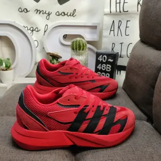 Adidas Red Black Chunky Midsole Mesh And Synthetic Overlay Construction Lifestyle Sneakers