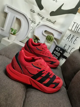 Adidas Red Black Chunky Midsole Mesh And Synthetic Overlay Construction Lifestyle Sneakers 9