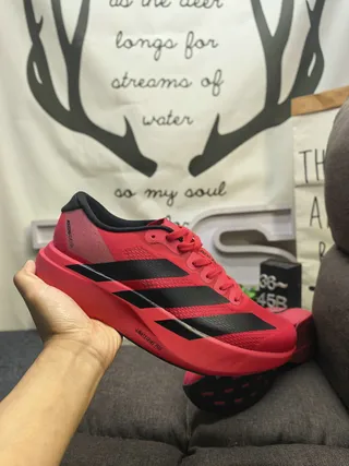 Adidas Red Black Engineered Mesh Upper Three-Stripe Side Branding Running Shoes 5