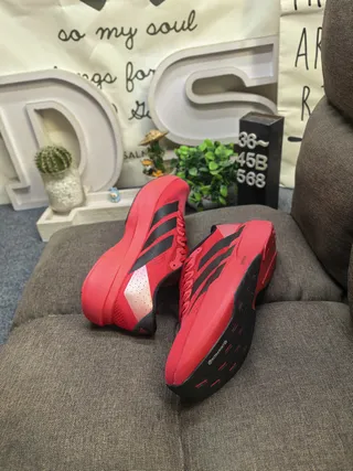 Adidas Red Black Engineered Mesh Upper Three-Stripe Side Branding Running Shoes 6