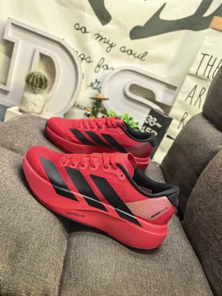 Adidas Red Black Engineered Mesh Upper Three-Stripe Side Branding Running Shoes 7