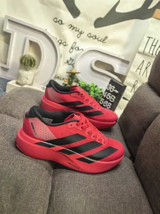 Adidas Red Black Engineered Mesh Upper Three-Stripe Side Branding Running Shoes 9