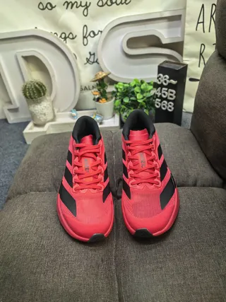 Adidas Red Black Engineered Mesh Upper Three-Stripe Side Branding Running Shoes 10