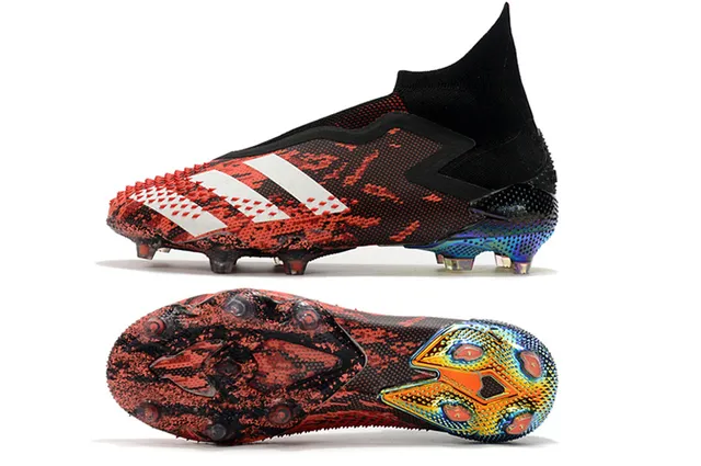 Adidas Chaussures de football rouge noir coupe haute ajustement chaussette imprimé camouflage sol ferme 2